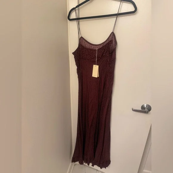 NWT! Doen Rosaria gathered polka-dot silk-blend midi dress - L - Picture 5 of 11